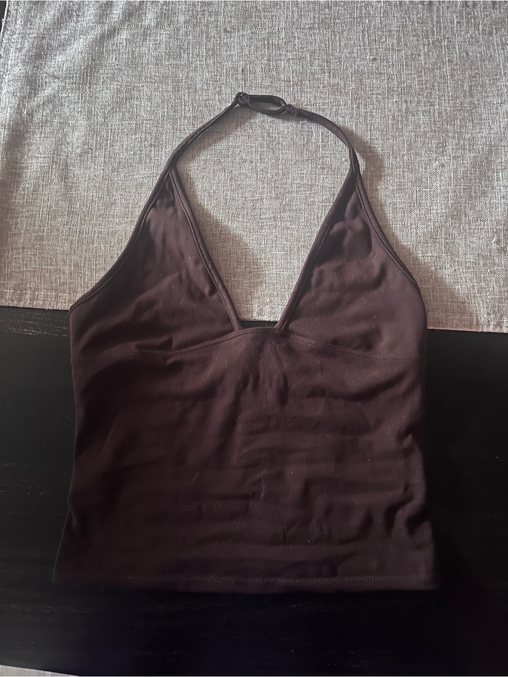 Garage XS Halter V-Neck Crop Top - Dark Brown